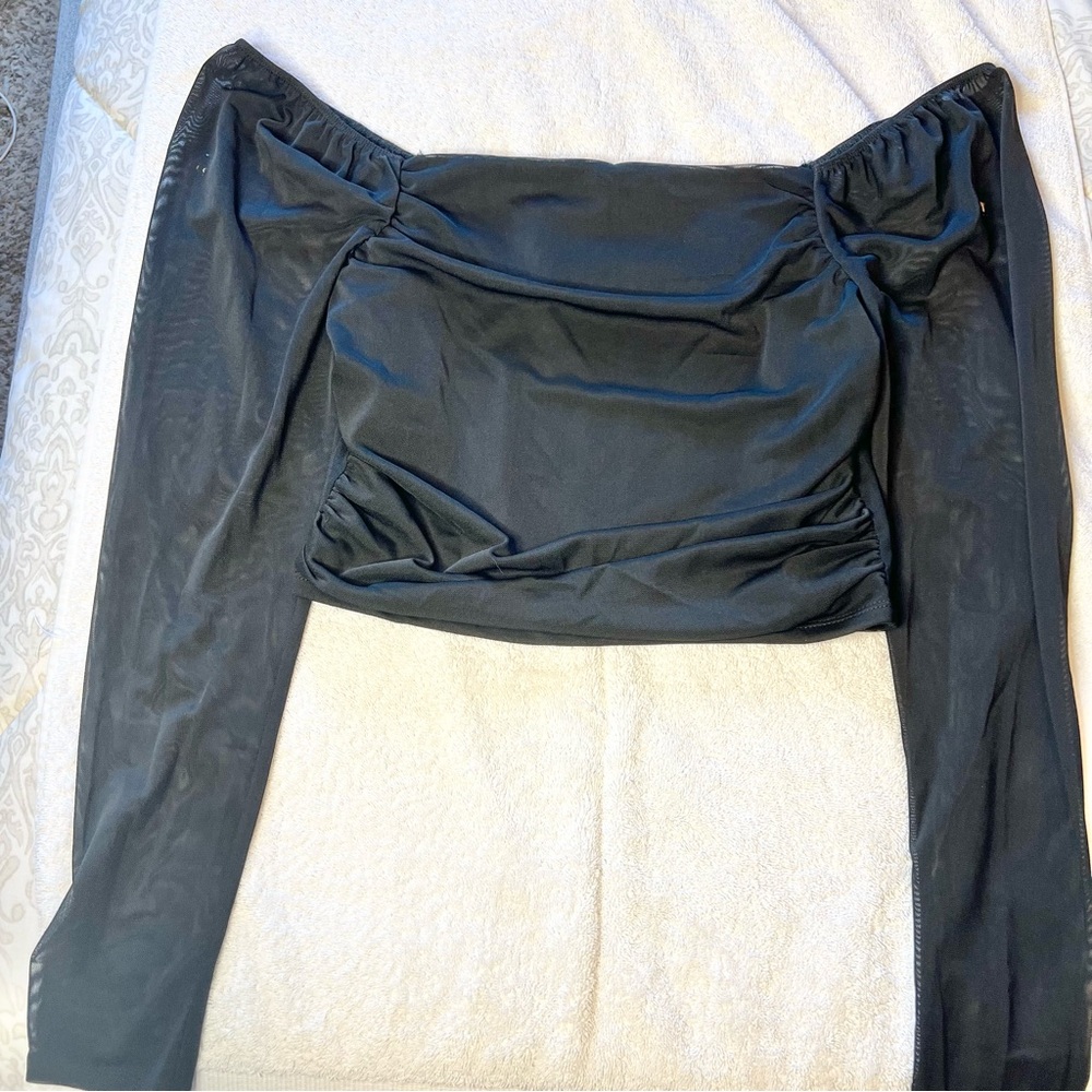Black Off-Shoulder Long Sleeve Top